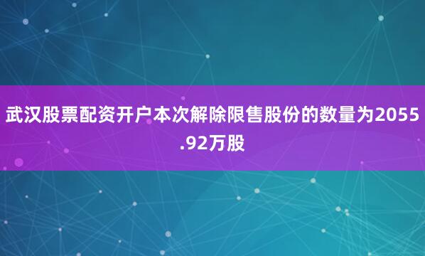 武汉股票配资开户本次解除限售股份的数量为2055.92万股